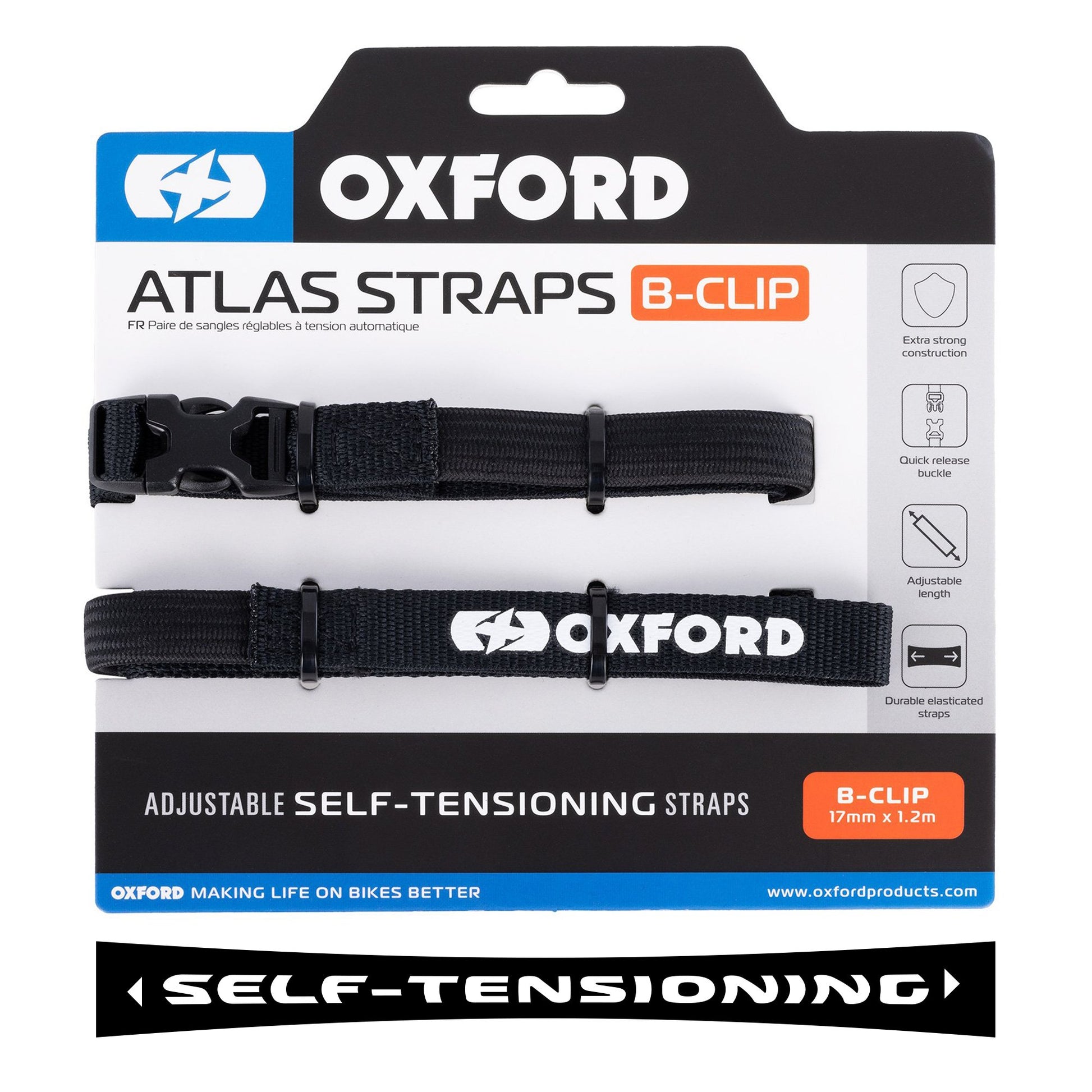 Oxford Atlas B-Clip Straps - 17mm x 1.2m Black image 0