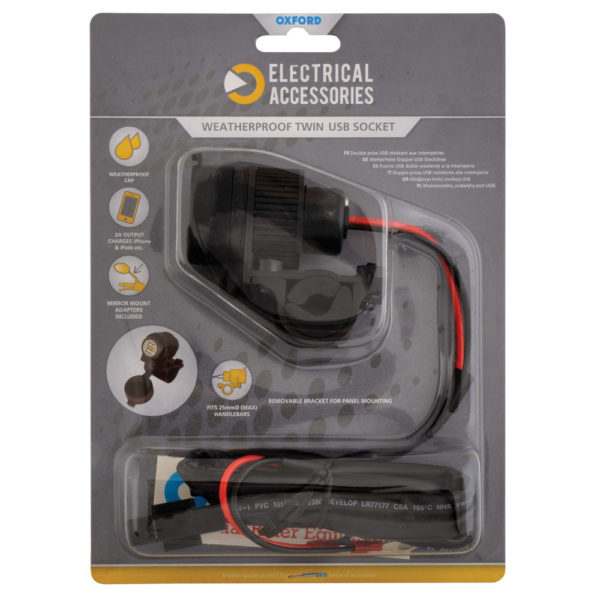 Oxford Dual USB Socket (5V 2A) and 10A Fused 1.2 metre loom